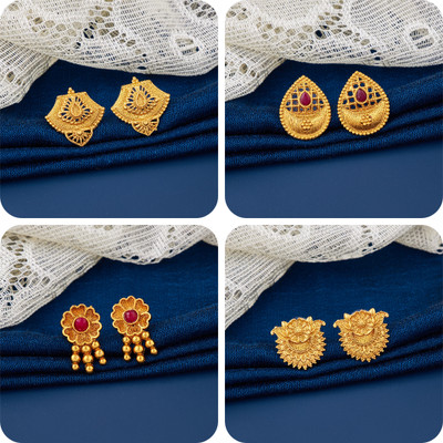 LaChoiceIt Pack of 4 Pair Traditional Gold Pleted Earring Collection Brass Earring Set