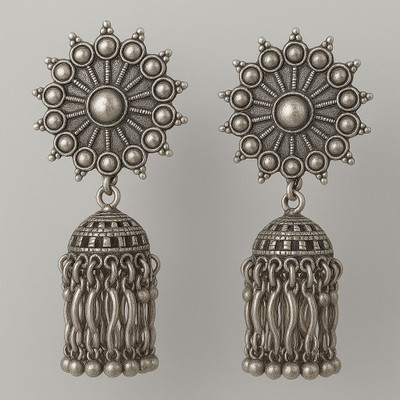 SHAAJ Traditional Flower Shape Earrings Oxidised Silver Jhumka/Earrings For Women/Girl German Silver Jhumki Earring
