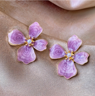 RAPPERSSHOP Pastel Lavender Floral Enamel Stud Earrings for Women Alloy, Enamel Stud Earring, Earring Set