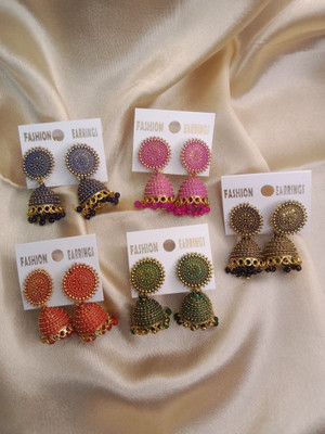 Avoroni Traditional Multi Color Studded Jhumka Earrings for Women & Girls ( Set of 5 ) Brass, Alloy Jhumki Earring