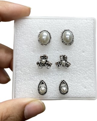 jsv cahira PEARL EARRING PACK OF 3 PAIR SILVER 03 Alloy Stud Earring