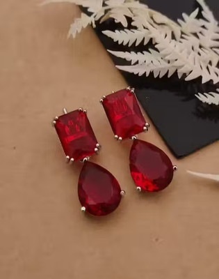 MALKYN Silver Plated Colorful Drop Earrings Crystal Brass Drops & Danglers, Hoop Earring