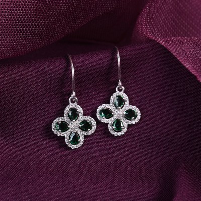 CLARA Green Flower Cubic Zirconia Sterling Silver Drops & Danglers