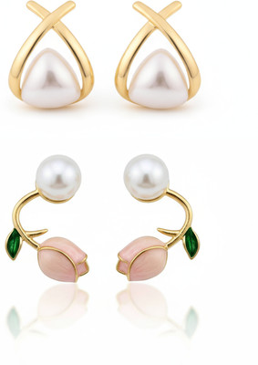 BEAUTYNX Pack Of 2 New Collection Korean Stud Earring Pearl Alloy Stud Earring