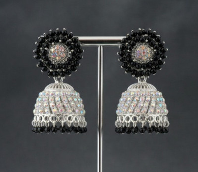 ABC Unique Black Beads Stone Jhumka Earrings for women & girls for party wear Beads, Cubic Zirconia Alloy Earring Set, Plug Earring, Rhinestone Studs, Stud Earring