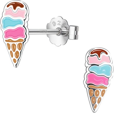 HighSpark 925 Silver Cute Enamel Stud Earrings - Three layers Ice Cream Cone Sterling Silver Stud Earring