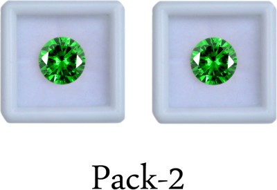 R.K GEMS 5-Carat 2 Piece Extra Fine Round Shape-Green Diamond Stone Ear Thread