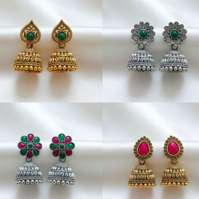 Dimik Fashion Antique Oxidised Jhumka Earrings Combo (4 Pair) Alloy Jhumki Earring, Earring Set