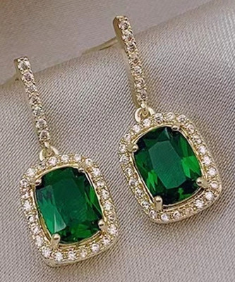 Aylana Emerald Green Crystal Drop Korean Earrings Cubic Zirconia, Crystal Alloy, Crystal Tassel Earring, Drops & Danglers