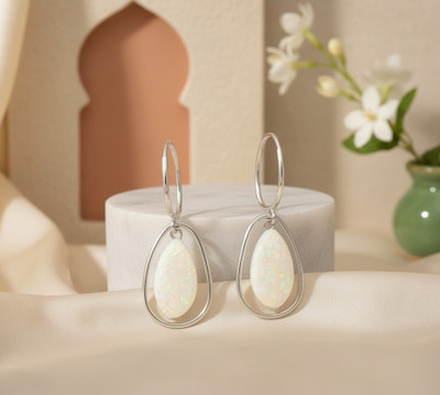 S D Creations Silver Plated Teardrop Opal Earrings Brass Drops & Danglers