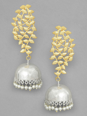 RUBANS Rubans Gold Plated Handcrafted Dual Toned Filigree Jhumka Earrings Pearl Alloy Jhumki Earring
