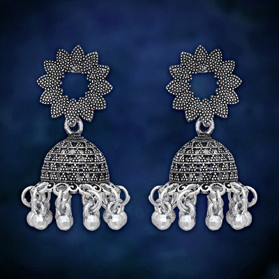 LUV FASHION Premium Silver Oxidiesd Pated Daily Wear Jhumkhi Earrings For Daily Wear Alloy Jhumki Earring