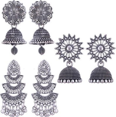 MEENAZ earrings for women jhumka Silver Oxidised traditional ear rings combo stylish Beads, Pearl, Cubic Zirconia, Diamond Brass, Enamel, Copper, Zinc, Stone Drops & Danglers, Chandbali Earring, Earring Set, Jhumki Earring