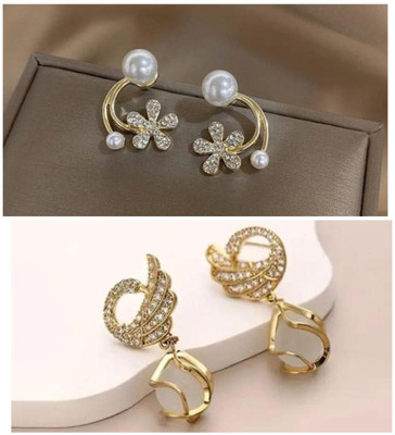 MONKDECOR Latest Korean Trendy Earrings Pack of 2 Design's Alloy Huggie Earring, Stud Earring
