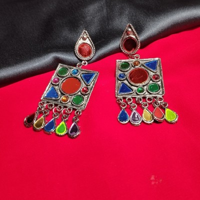 peace7jewel Bohemian Oxidised Hanging Earrings for Women & Girls for birthday Pearl German Silver Earring Set, Plug Earring, Stud Earring