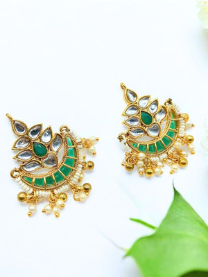 ANOUK Gold Plated Traditional Kundan and Emerald Green Stones Stud Brass Stud Earring