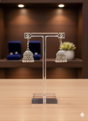 Derozmi Traditional Oxidized Silver Jhumka Earrings, Antique Tribal Design Alloy Drops & Danglers, Jhumki Earring