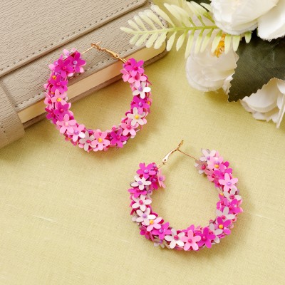 Jewelgenics Beaded Pink Floral Hoop Earrings Beads, Pearl Alloy Hoop Earring