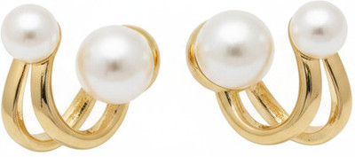 Maison jewellz Korean Fashion Gold Plated Double Pearl Earring Stud for women Stud Earring Pearl Metal Ear Thread, Drops & Danglers