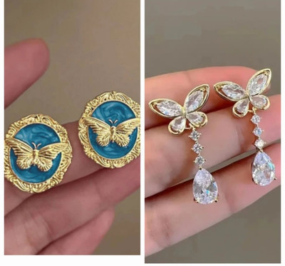 AAVIRA Western Wear Stylish Trending Combo Pack Of 2 Korean
Earrings l Brass Drops & Danglers