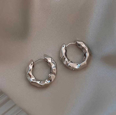 shrijaenterprises Irregular Chunky Metal Hoop Earrings for Women Enamel Hoop Earring