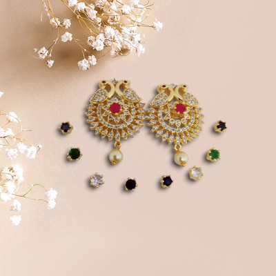 Opal Touch Vibrant Multicolor Sparkle Earrings Cubic Zirconia Brass Earring Set