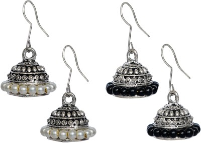 YOTOG Combo of Black and white Silver oxidised jhumki earrings for women and girls Pearl, Beads Alloy Jhumki Earring