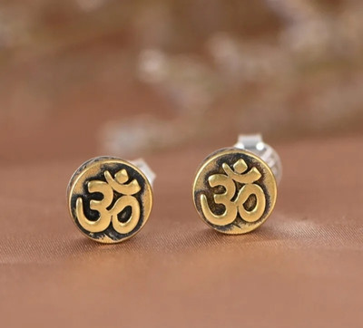 house of common Stylish Gold Plated Om Studs Brass Stud Earring