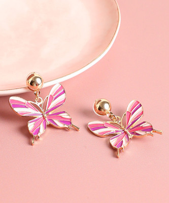 SOHI Pink Butterfly Drop Earrings Alloy Drops & Danglers