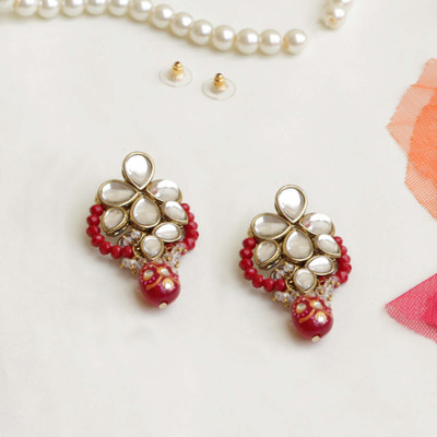 Beabhika Red Crescent Kundan Earring Alloy Drops & Danglers