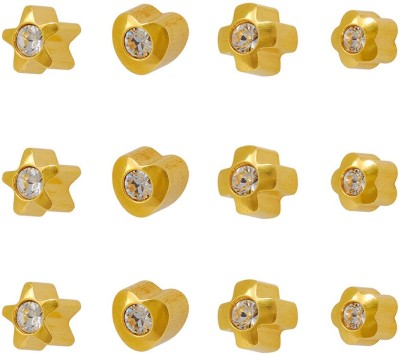 STUDEX 3MM Regular Assorted Shapes 24K Pure Gold Plated (12 Pair) Piercing Metal Stud Earring