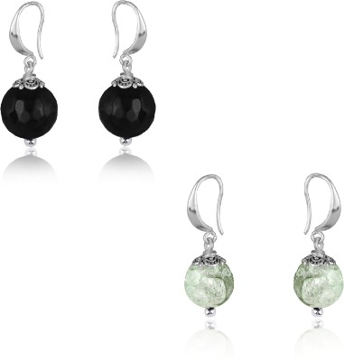 JFL - Jewellery for Less Combo of Semiprecious Reiki Gemstone Onyx Beaded 2 Pair Earrings Handcrafted Brass Earring Set