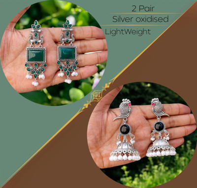 Vedda 2 Pair of Earrings for Women and Girls Diamond Brass Drops & Danglers