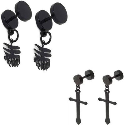 Shashank Soul 2 Pair Combo Stainless Steel Earrings for Men and Boys FLIComSTEa-90 Metal Stud Earring