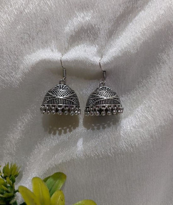 Wostree German Silver Oxidised Jhumka Earrings German Silver Jhumki Earring, Earring Set