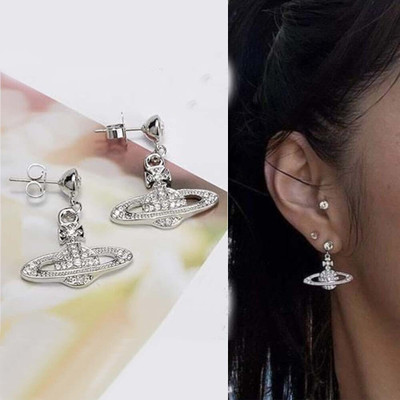 LBTK Saturn Planet Earring Aesthetic Cubic Zirconia Silver Saturn Planet Drop Earring Cubic Zirconia Alloy Drops & Danglers