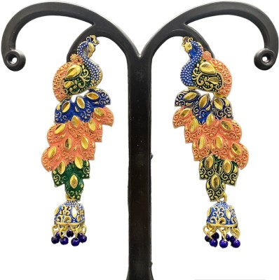 janki payal Unique peacock design long oxodise earring Alloy Earring Set