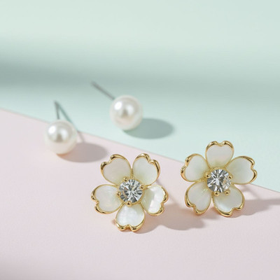 Kradha Yellow Flower Style Earring With Pearl Earring For Two Ear Piercing Alloy Stud Earring