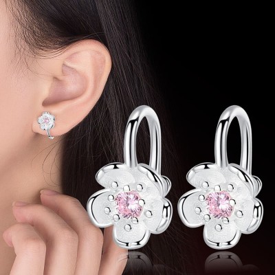 MYKI Adorable Flower Silver Plated Earring For Women & Girls Cubic Zirconia Sterling Silver Hoop Earring