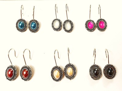Muccasacra Drop Multicolour Stone Daily Office wear Alloy(pack of 6) Coral Alloy, German Silver, Stone Drops & Danglers