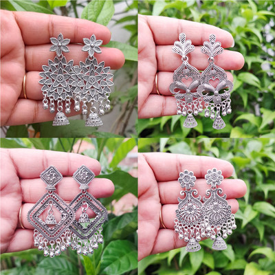 Aadvik Collections Traditional Silver Oxidized jhumki Earring Combo pack of 4 For Women & Girls Alloy Jhumki Earring