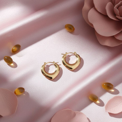 forever jewels Anti-Tarnish Korean Gold Plated Chunky Heart Hoop Earrings for Women & Girls Stainless Steel Hoop Earring