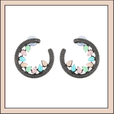 Arti creations Korean Black Plated Stone Beaded Jhumki Chandbali Drop Danglers Earrings set Cubic Zirconia Alloy, Stone Hoop Earring