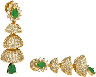 sukkanya Pair of Earrings for Women | Jhumka 3 Steps | Micro Gold Plated | AD CZ Diamond Brass Drops & Danglers, Earring Set, Jhumki Earring