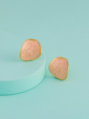 Kushal's Fashion Jewellery Peach Gold-Plated Party Zircon Trendy Studs Zircon Copper Stud Earring