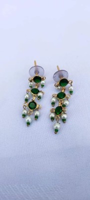 vishka Green Stone Earrings | Gold Plated Earrings | Multi Stone Earrings Brass Earring Set