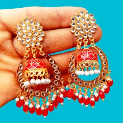 Nazneen long party wear black kundan long earrings wedding earrings big jhumka earrings Pearl Alloy Jhumki Earring, Drops & Danglers