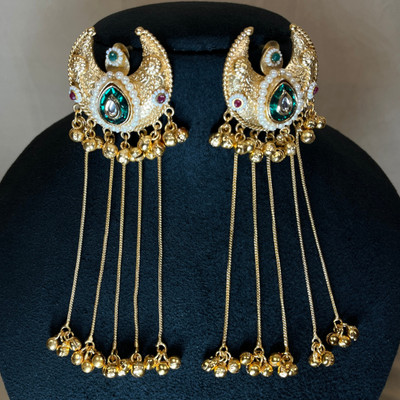 Banarashe Kashmiri Moon Drop Long Gold Plated Brass Jhumki Earring