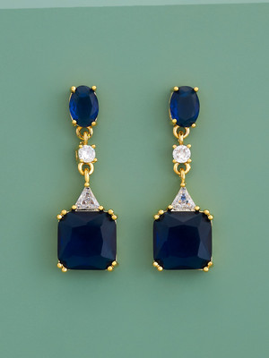 Kushal's Fashion Jewellery Sapphire Gold-plated Party Zircon Trendy Drop Earrings Zircon Copper Drops & Danglers