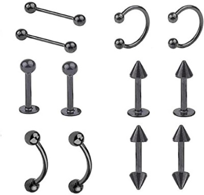 Crazy Fashion Black Surgical Steel Piercing Jewelry for Men/Women/Boys/Girls (Pack of 12) Metal Stud Earring